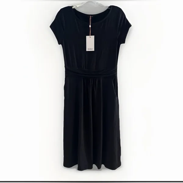 Quince Womens Black Tencel Jersey Ruched Waist Dress sz M NWT Short Sleeve Midi - Image 3