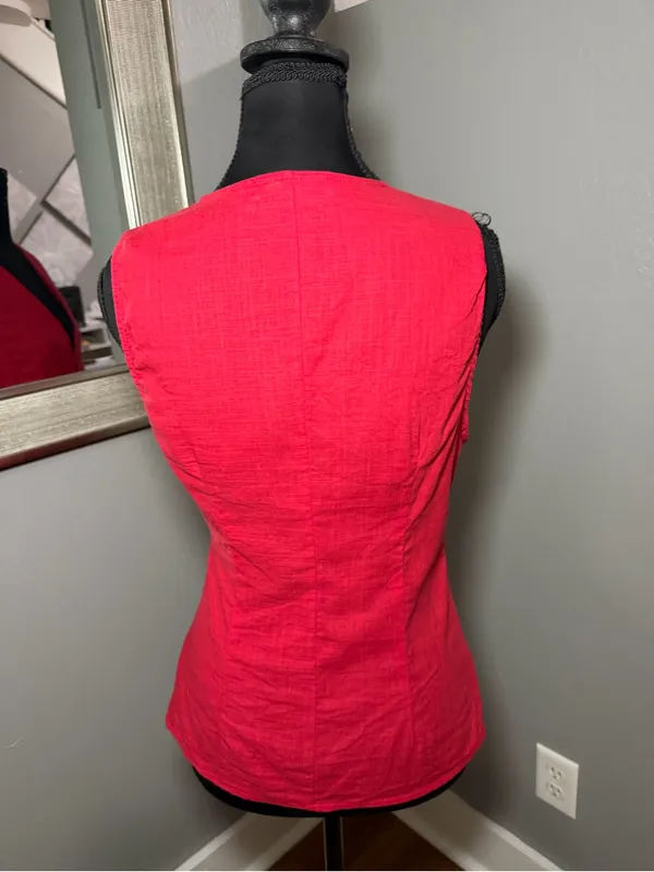 Petal & Pup Vanni Wrap Front Asymmetrical Vibrant Red Linen Top Smal - Image 5