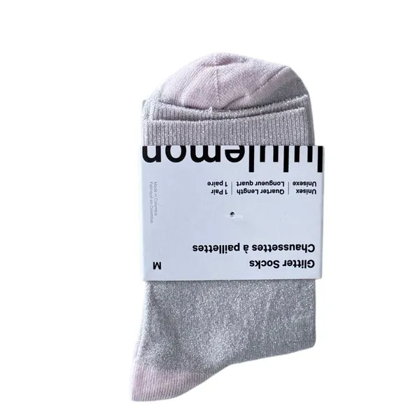 Lululemon Glitter Socks Quarter Length Blissful Pink with Silver Medium - Image 4