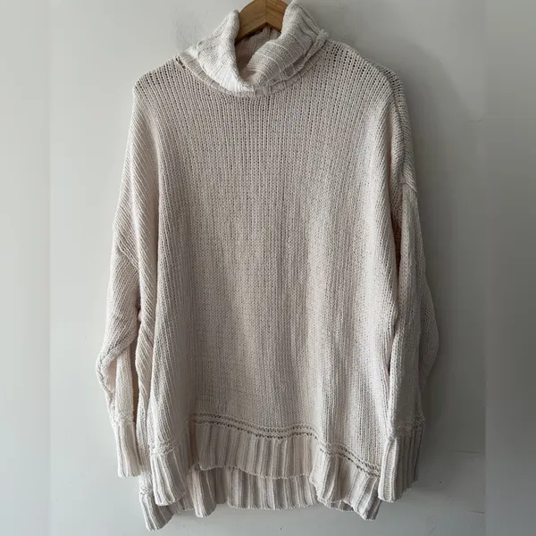 Aerie White Chunky Oversized Chenille Knit Turtleneck Sweater‎ XL - Image 2