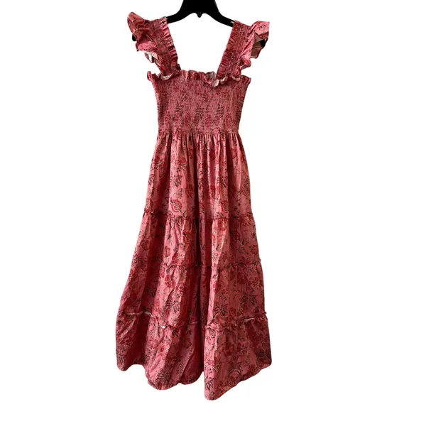 Hill House Ellie Nap Dress Red Pink Floral Print Size S Cotton C6 - Image 3