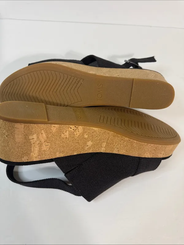 Toms Black Fabric Cork Wedge Sandals with Slingback - Image 7