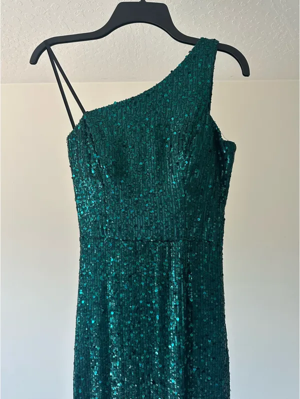 B Darlin Dark Green Sequin One Shoulder Dress - Image 2