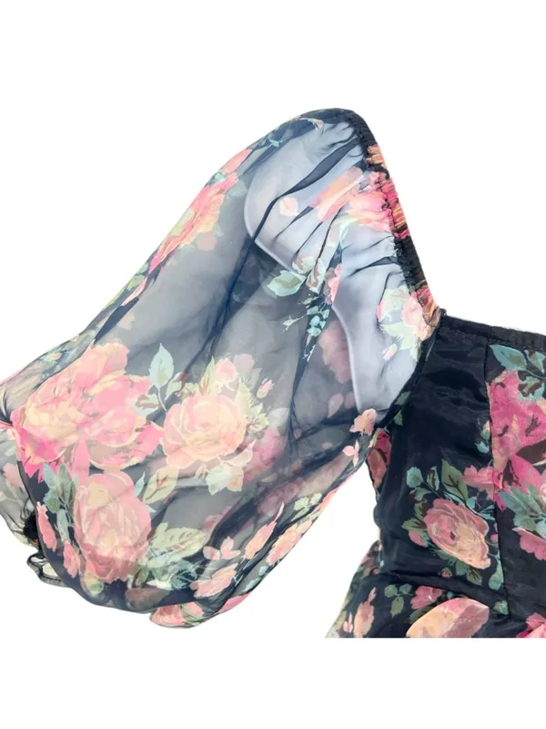 Altar'd State Coquette Babydoll Puff Sleeve Floral Mini Dress Size Medium - Image 3