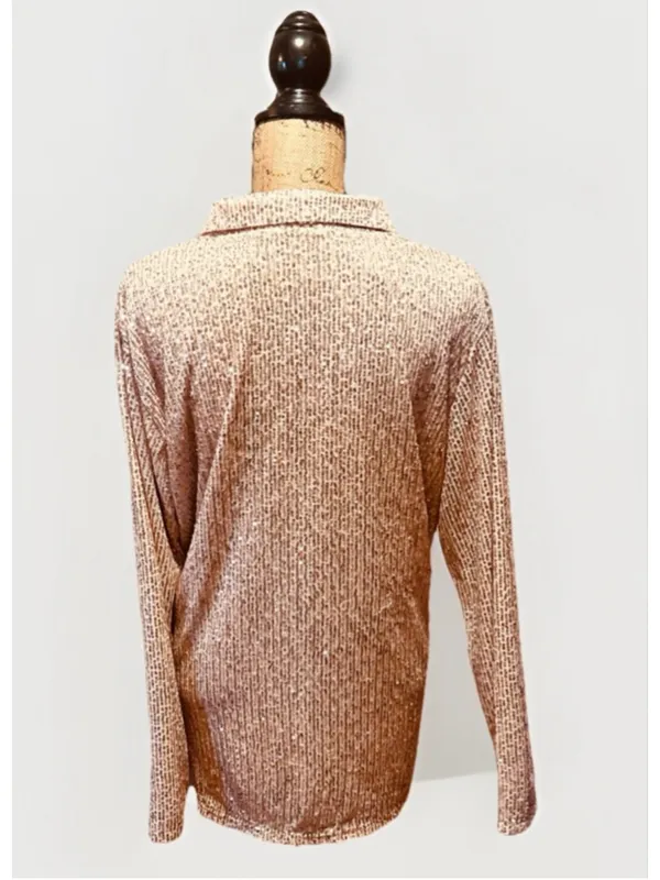 Women’s Boutique The Strawberry Finch XL Rose Gold Shimmer Sequin Shacket - Image 3