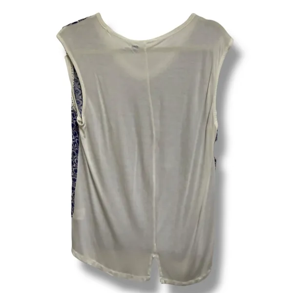 Route 66 Tank Top XL Blue White Boho‎ Print Sleeveless Back Slit Hem Tile Print - Image 2