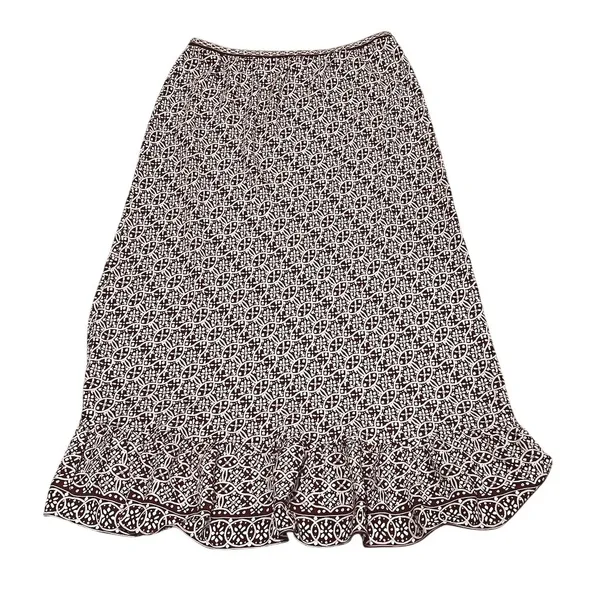 Max Studio Skirt Womens Size S Brown Ivory Geometric A-Line Midi Ruffle - Image 4