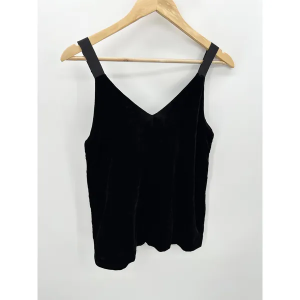 J.Crew Top Women XXS Black Drapey Velvet V-Neck Sleeveless Camisole‎ - Image 2