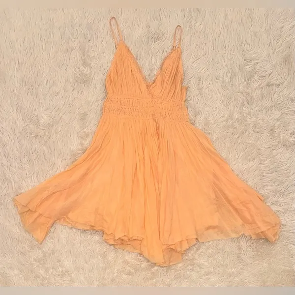 NWOT Free People Peach Delia Slip Sun Dress Spaghetti Straps Peach Sz M - Image 6