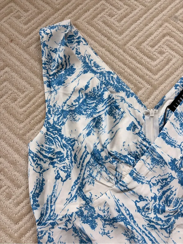Hello Molly Blue and White Satin Mini Dress - Image 6