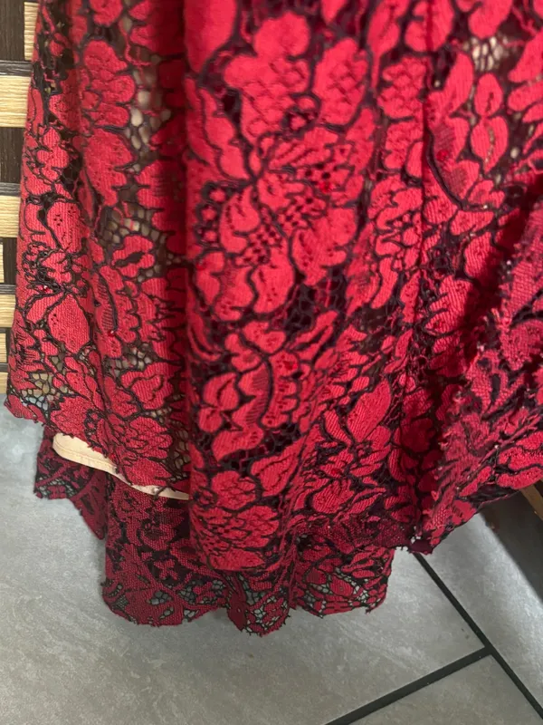 Ellie Wilde mon Cheri red and tan lace gown size 4 - Image 9