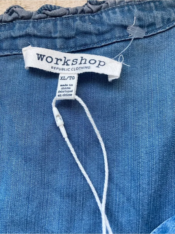 Workshop Republic Clothing Blue Lyocell Ruffle Sleeve Button Top NWT XL - Image 6