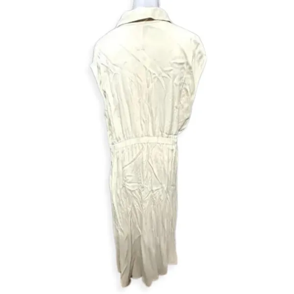 Halogen Midi Wrap Dress Notch Lapel Sleeveless Elastic Waistband Cream W 1X NWT - Image 5