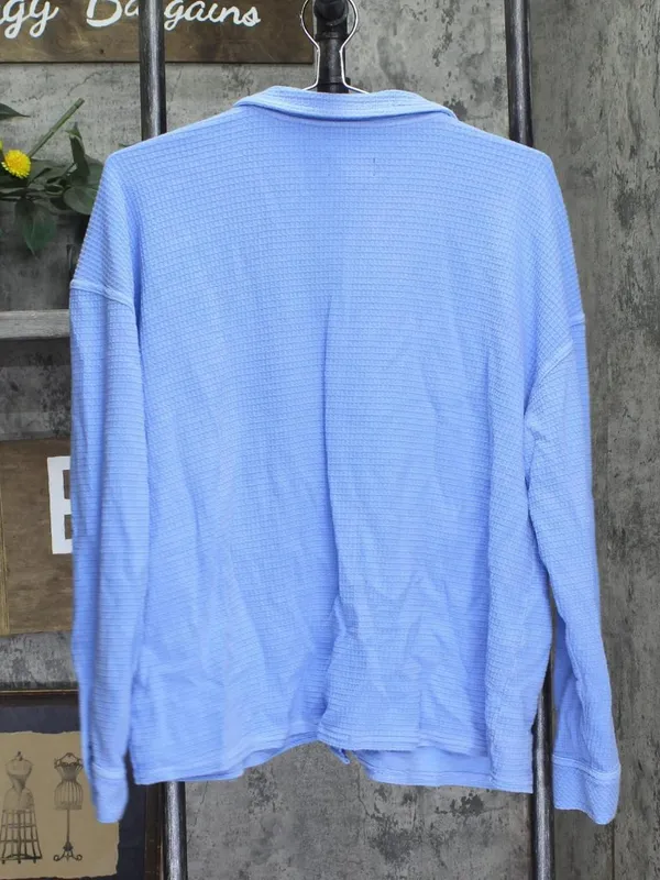 Anybody Womens Button Front Washed Waffle Knit Button Front Top French Blue M - Image 2
