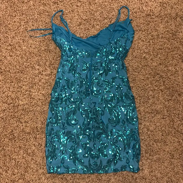 Windsor Blue/Teal Sparkly Homecoming Dress - Image 3