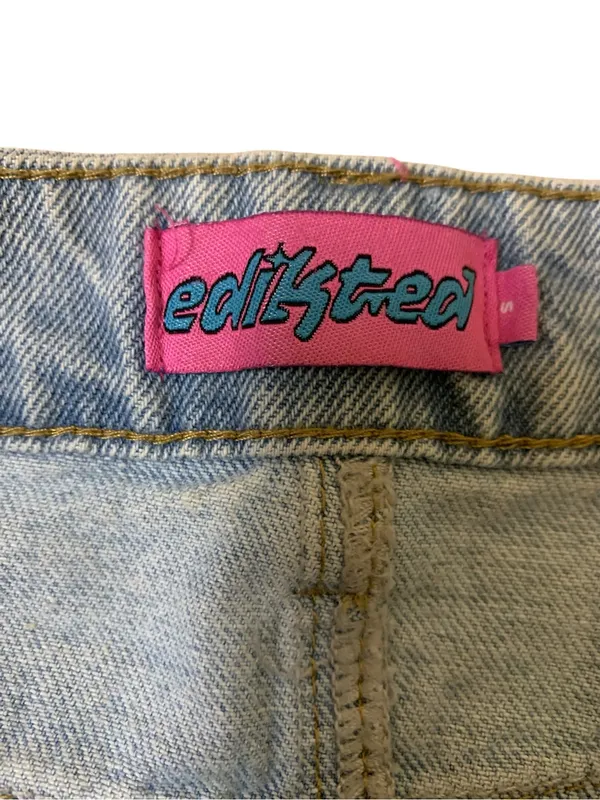 Edikted Light Wash Denim Micro Mini Skirt Y2K Low Rise 2000s Festival S - Image 4