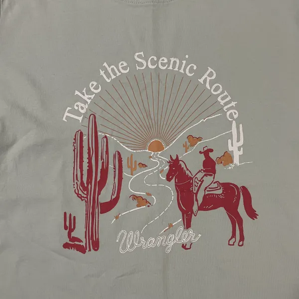 Wrangler Mint Green Cowboy T Shirt Tee Take the Scenic Route M - Image 2