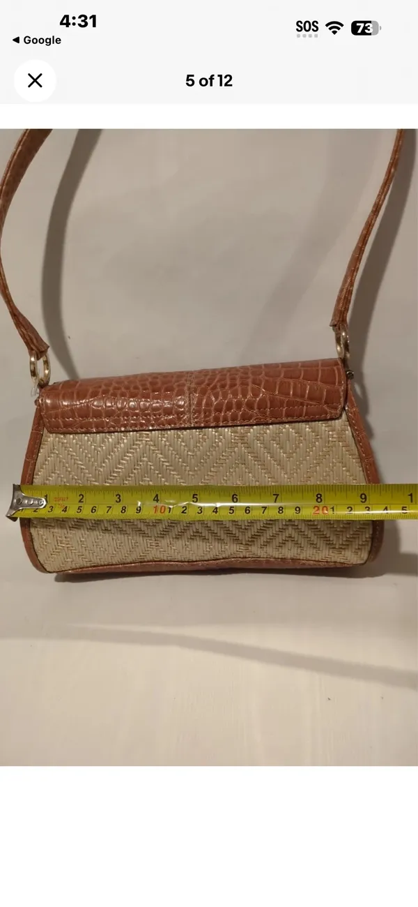 Liz Claiborne VTG 90s Boho Croc Embossed Synthetic Leather & Woven Straw Shoulder Bag - Image 12