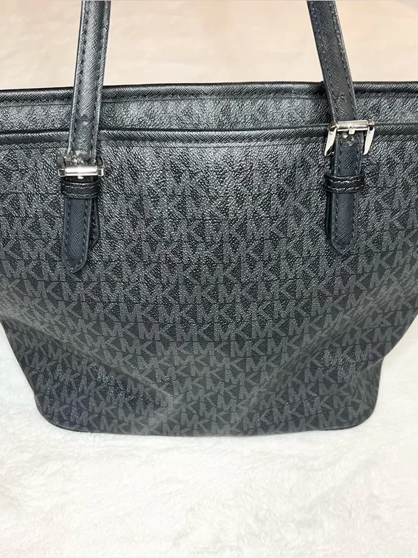 Michael Kors Black Signature MK Logo Jet Set Tote Bag with Front Pocket - Image 11