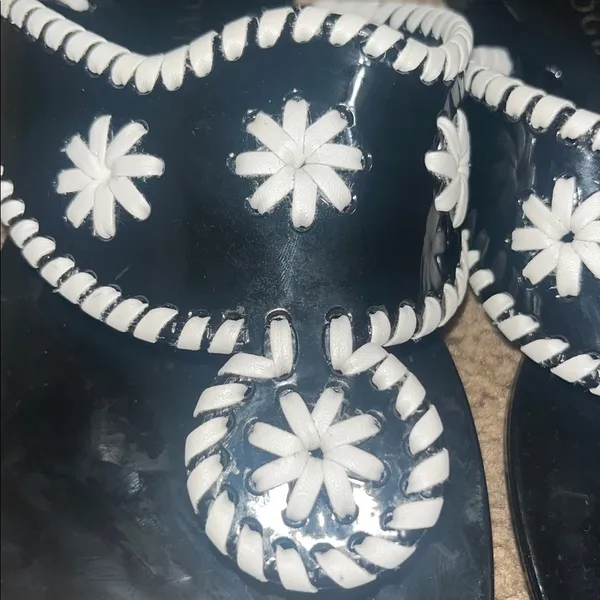 Jack‎ Rogers Bahamas Navajo Jack’s Jelly Sandals Whipstitch Black White 9 - Image 3