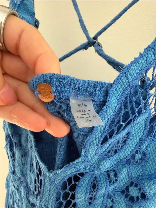 Free People Cobalt Blue Crochet Lace Sundress with Strappy Back - Image 2