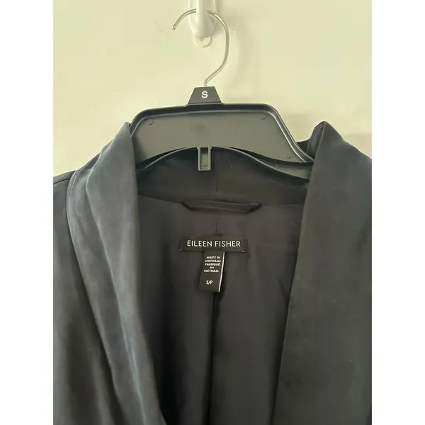Eileen Fisher Cupro Padded High Collar Coat Black Size S - Image 4