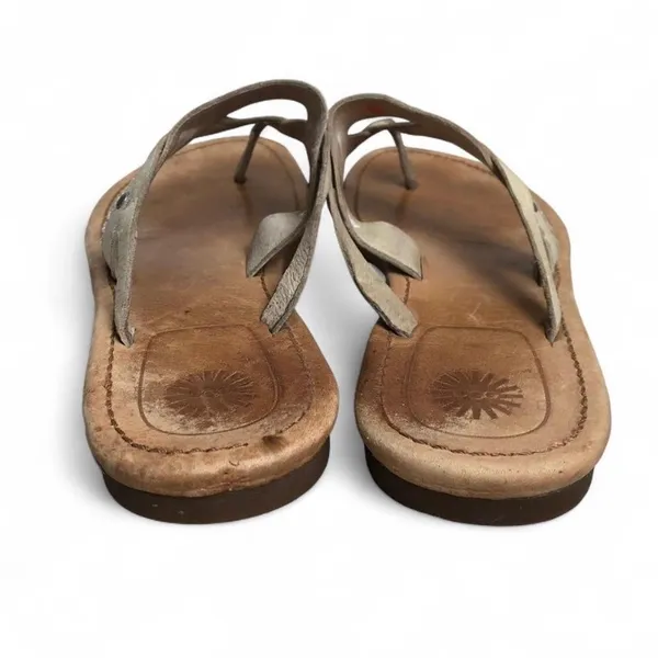 UGG Flip Flop Womens 10Beige Mireya Open Toe Slip On Casual Sandal Flats Leather - Image 3