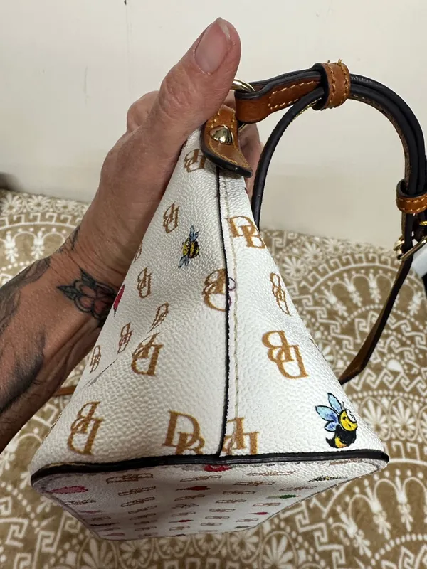 Dooney & Bourke Greta White Signature Print Crossbody with Multicolor Motifs - Image 5
