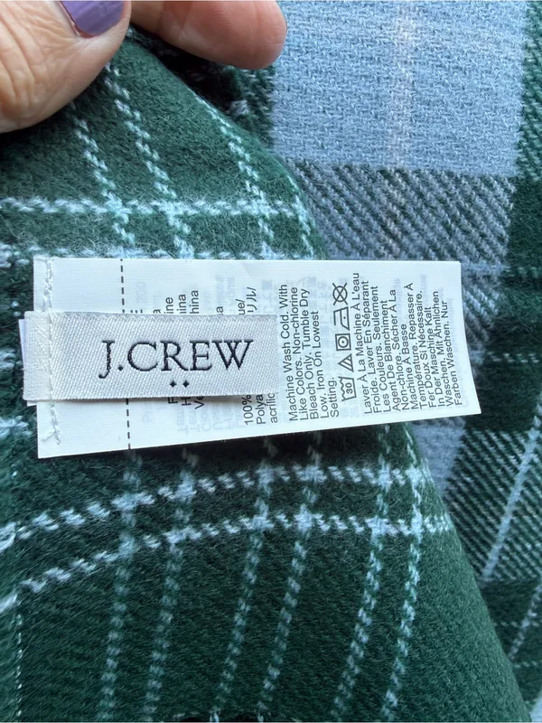 J.CREW Women's Green Gray Plaid Fringe Knit Acrylic Wrap Scarf - Image 7