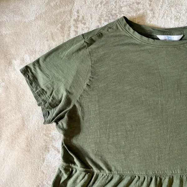 Time And Tru Womens Tiered Ruffle Blouse - Olive Green Short Sleeve Shirt - Image 2