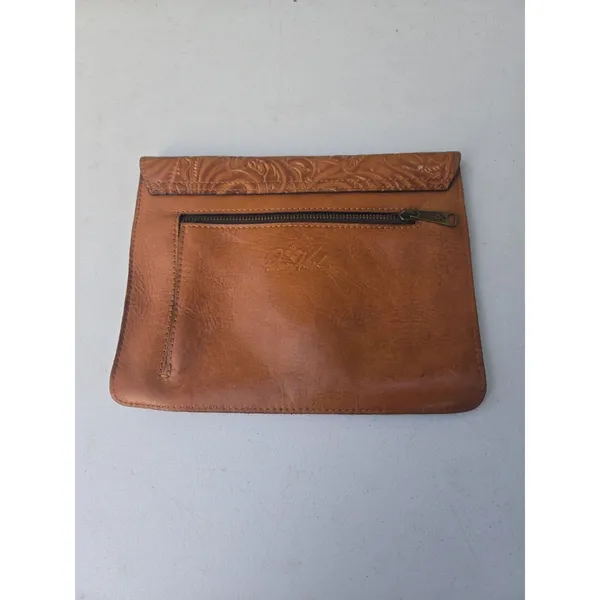 Patricia Nash Embossed Brown Leather Clutch Purse Bag Flap Snap - Image 4