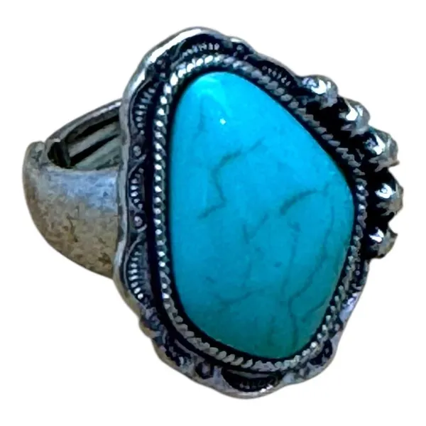 Turquoise Stone Stretch Ring Silver - Image 6