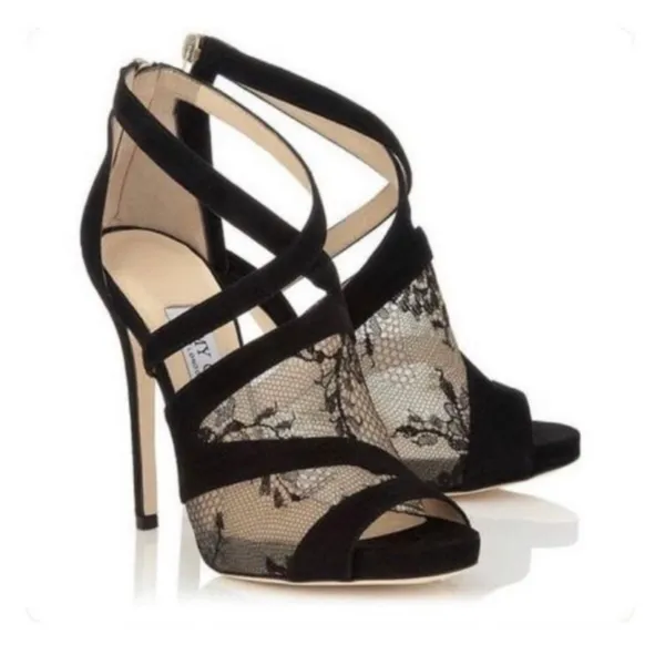 Jimmy Choo Vantage Black Suede Lace Glove Sandals EU 39 Stiletto Romantic Goth - Image 3