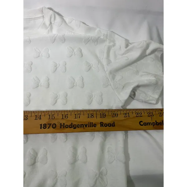 Disney Minnie Mouse Bow Textured T Shirt Womens M White Terry Cloth Short Sleeve - Image 4