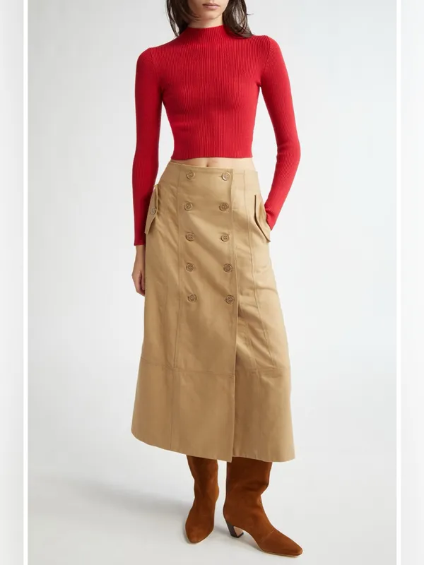 Farm Rio Brown Yoked Midi Skirt XS - Image 7
