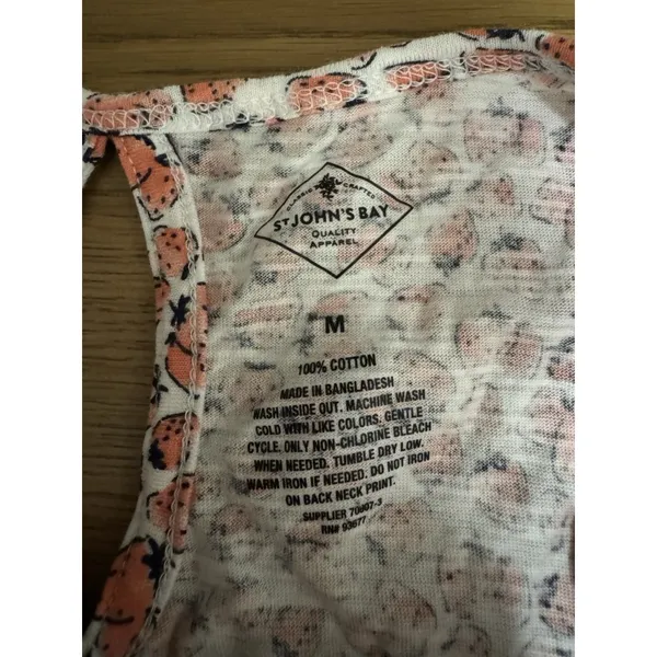 St. Johns Bay Size Medium‎ Sleeveless Women Shirt Cotton Strawberry Keyhole - Image 3
