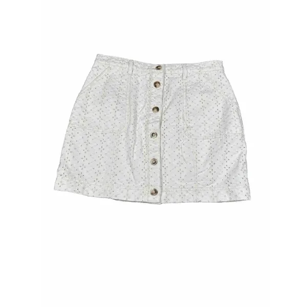 Anthropologie‎ MinkPink Saskia Eyelet Cotton Mini Skirt Size XL Cream - Image 4