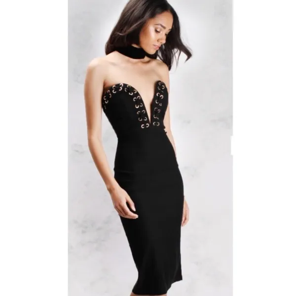 Rare London Eyelet Midi Dress Black Strapless New With Tags - Image 3