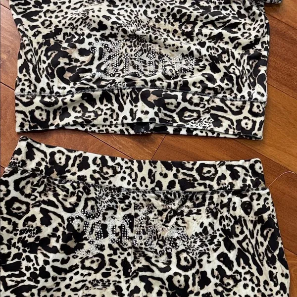 NWT Juicy Couture Ocelot Velour Animal Print Tracksuit Hoodie & Shorts Set Y2K L - Image 6