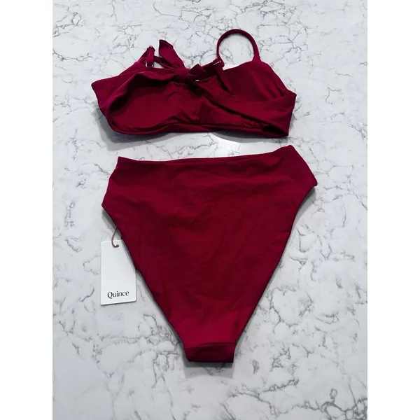 NWT Quince Cherry Red Italian Scoop Neck Bikini Top & High Rise High Leg Bottom - Image 2