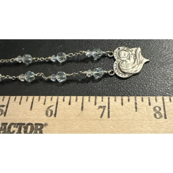 Chapel‎ Sterling Silver Mary Baby Jesus Blue Beaded Necklace Vintage - Image 4