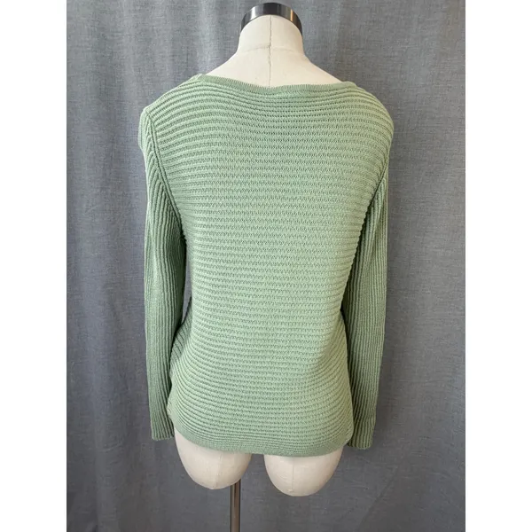 Organic Cotton by Skovhuus Green Knit Sweater Ribbed Pullover Pocket Detail‎ S - Image 5