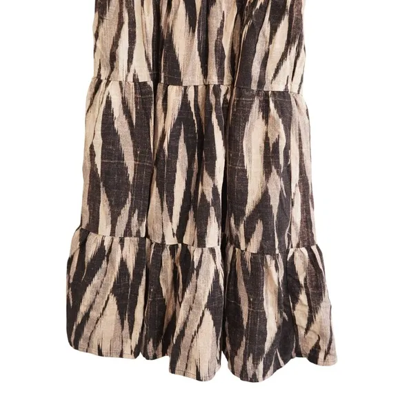 Democracy Women's Petite‎ Ikat Print Tiered Midi Dress Smocked Waist Summer - Image 3