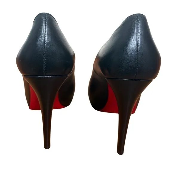 Christian Louboutin Rolando 120 Black Leather Platform Pumps Red Bottoms Heel 37 - Image 4