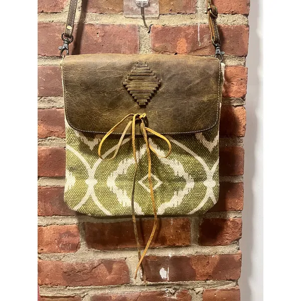 Myra Bag Olive Ikat Woven Leather Boho Western Crossbody - Image 3