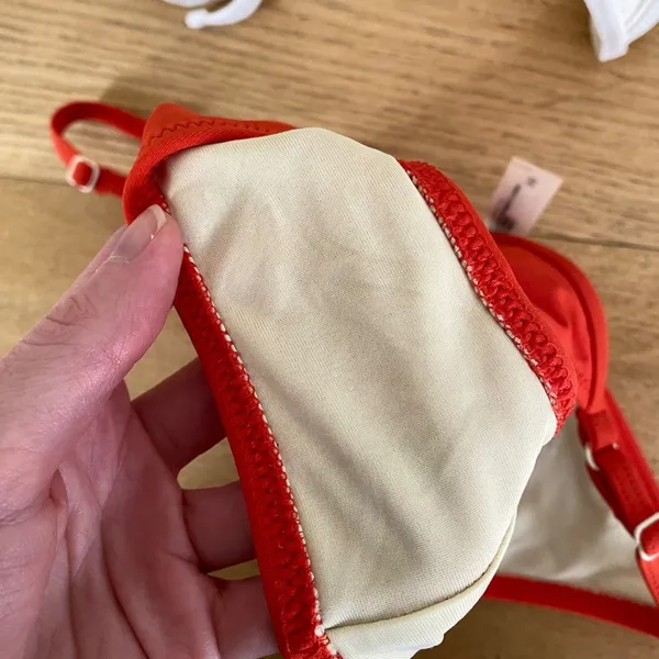 Solid & Striped - Triangle Bikini in White & Orange - Image 4