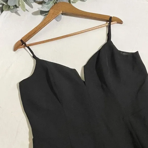 Bardot Kristen Peplum Cocktail Dress Black Spaghetti Strap Fit Flare Size 12 - Image 9