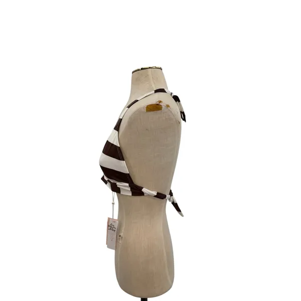PilyQ Godiva Banded Halter Bikini Top Brown White Stripe NWT‎ Size Large - Image 6