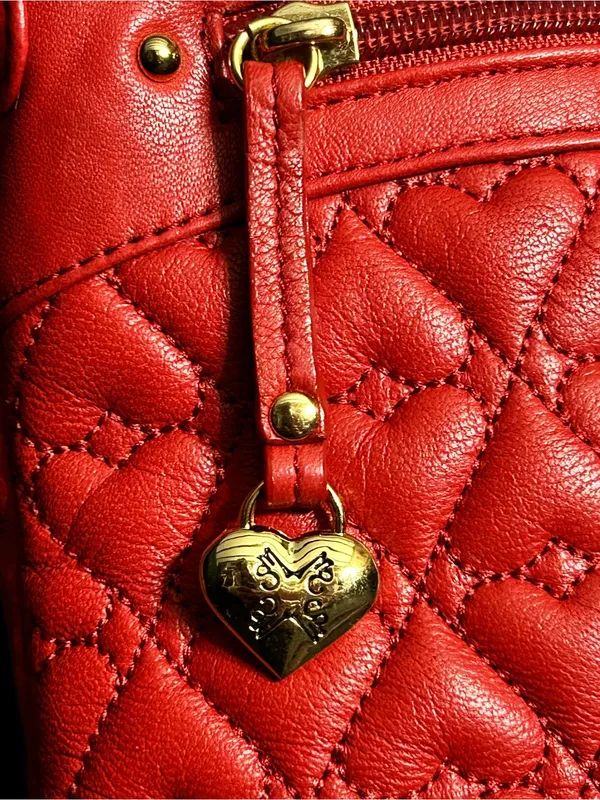 Stone Mountain Red Quilted Crossbody Bag with Heart Charm - Image 5