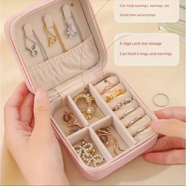 1pc Mini Jewelry Box, Portable Jewelry Storage Box, PU Leather‎ Small Organizer - Image 6